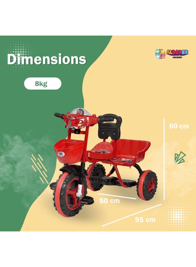 البدر دراجة توازن للأطفال بعمر من 2-6 سنوات من البدر، ثلاثية العجلات للصغار مع مقعدين للأطفال، بثلاث عجلات وسلة، موسيقى وأضواء الصغار، لون أحمر - Image 4